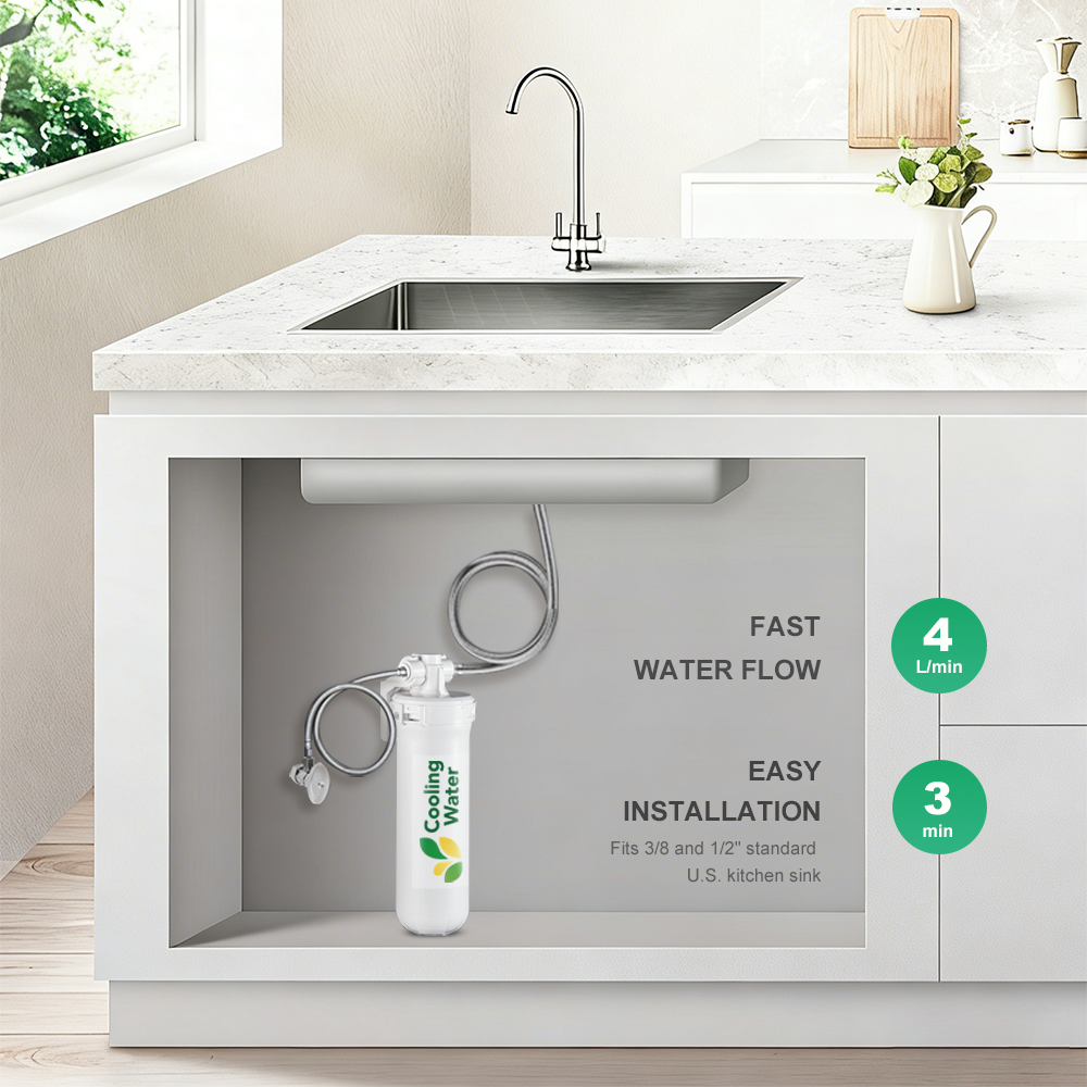 Cooling Water CW-CF Under-Sink 5 in 1 filter, No Drilling Required, Environmentally friendly filter Reduces Lead, Chlorine, Bad Taste & Odor,Fluoride,NSF/ANSI 42 Certified